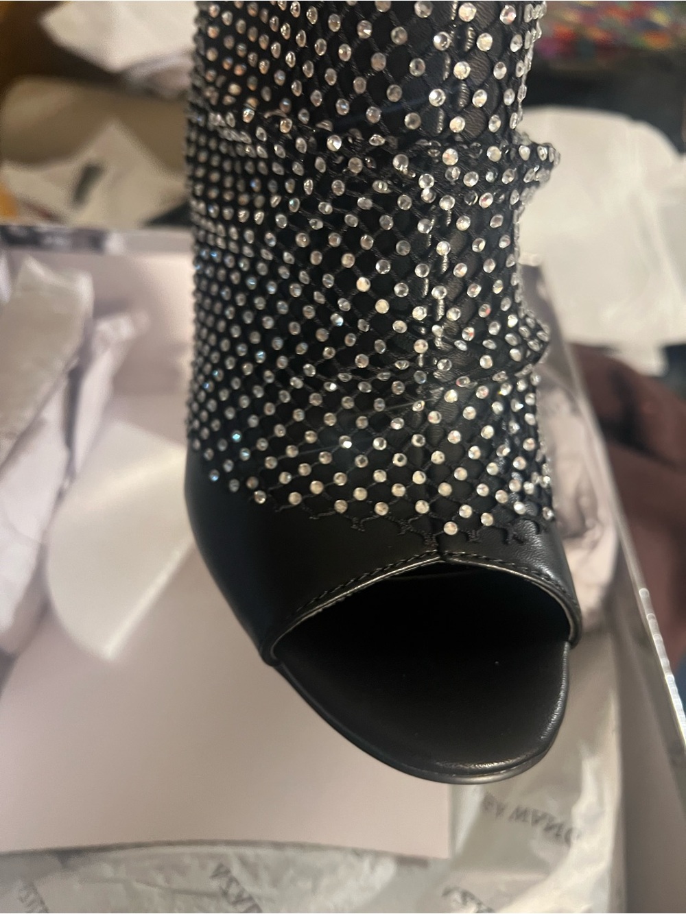 AKIRA Black Crystal-Embellished Peep-Toe Bootie - Picture 3 of 4